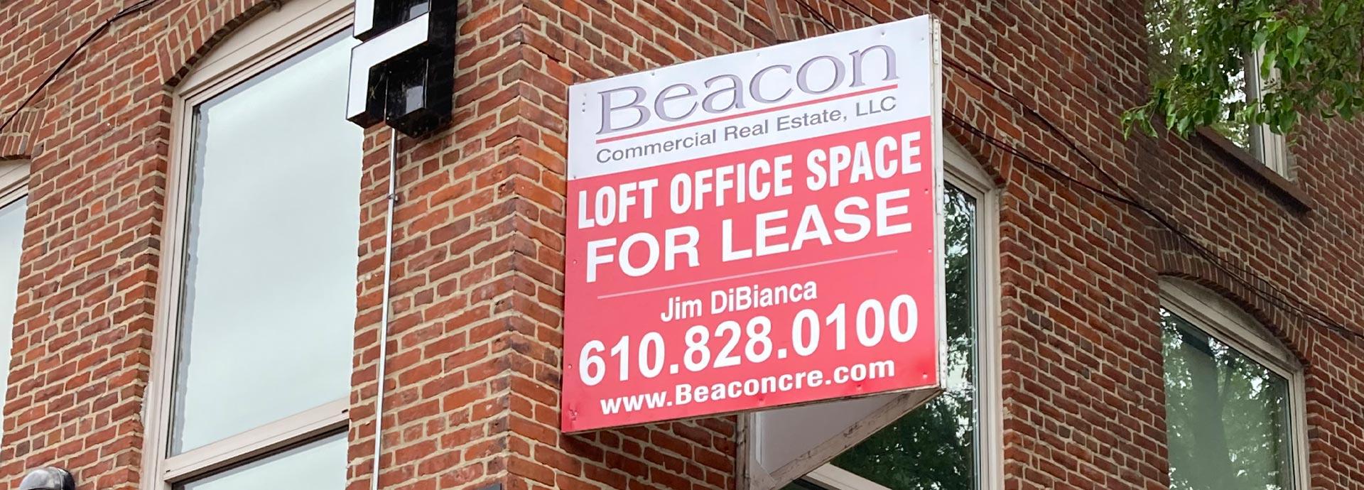 Custom Loft Office Space for Lease Sign in Ardmore, Bensalem, Bryn Mawr, Media, and Philadelphia